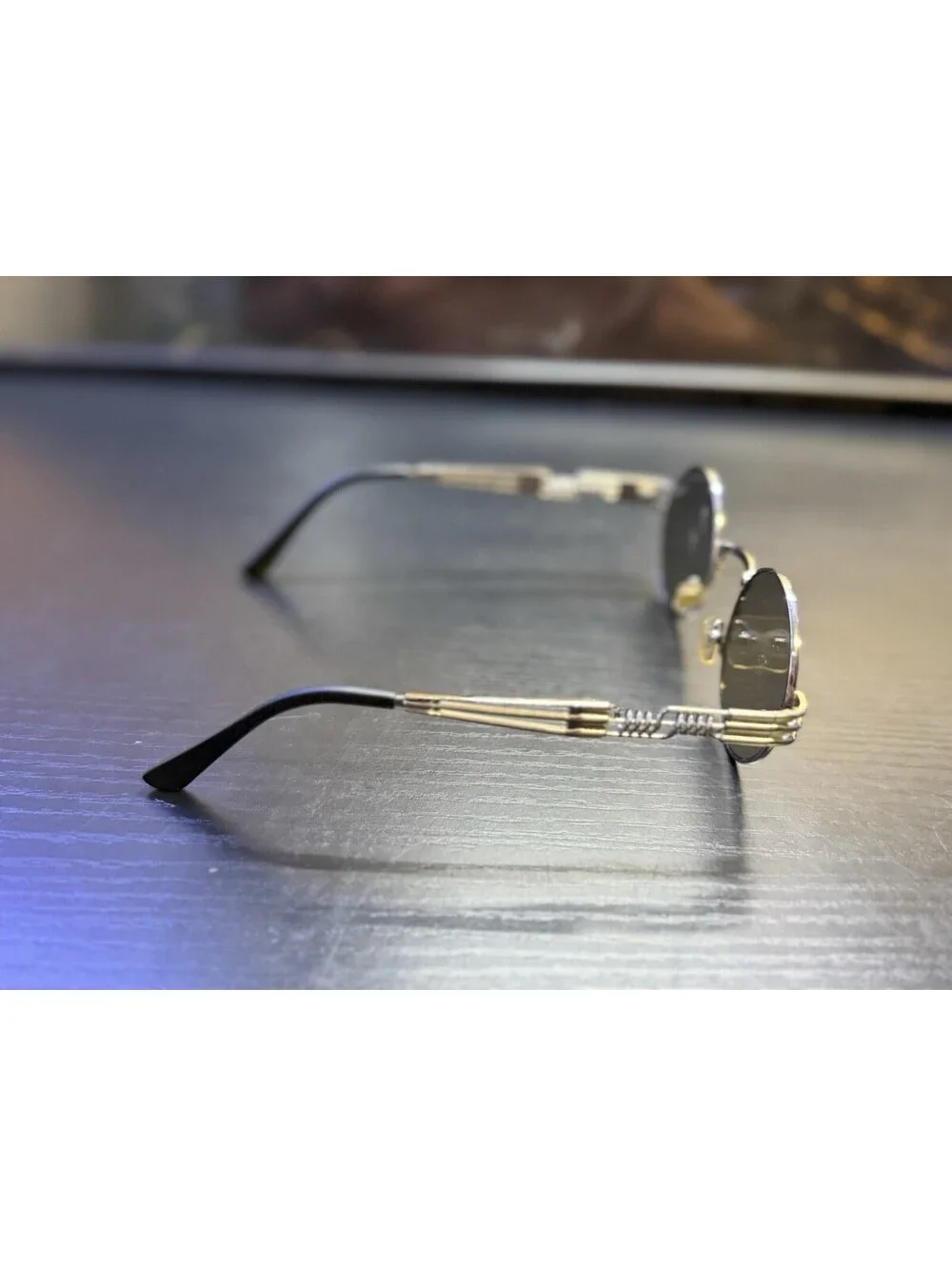 Retro Round Blue Lens Sunglasses Silver Metal Steampunk Wire Frame